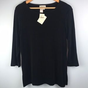 3/$14 NWT Coldwater Creek 3/4 Sleeve travel knit Small black top